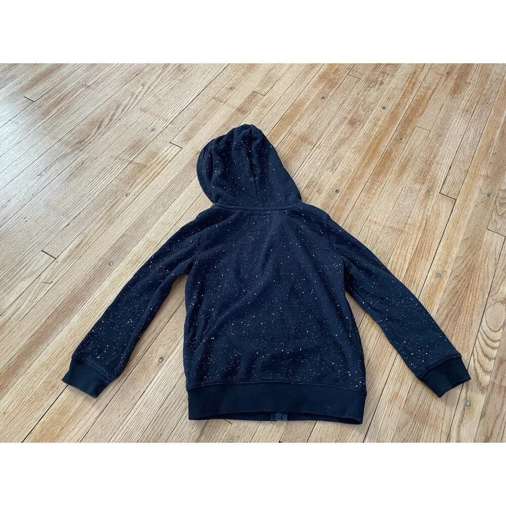 Oshkosh B’gosh Girl 4/5 Hooded Sweatshirt Black  White Sparkles Zip w Pockets